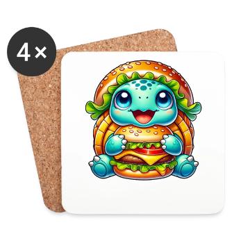 Süße Schildkröte Hamburger Skurril Hut - Untersetzer (4er-Set) - Weiß - Vorne