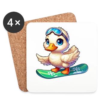 Cute Cartoon Duck Surfer Snowboarder - Coasters (set of 4) - white - Front