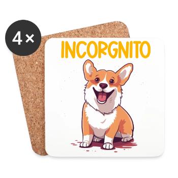 Incorgnito – Jeu de mots amusant sur le corgi - Dessous de verre (lot de 4) - blanc - Devant