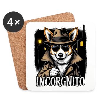 Incorgnito – Jeu de mots amusant sur le corgi - Dessous de verre (lot de 4) - blanc - Devant