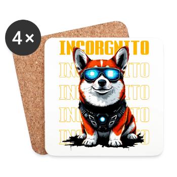 Incorgnito – Jeu de mots amusant sur le corgi - Dessous de verre (lot de 4) - blanc - Devant
