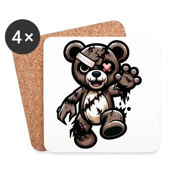 Disheveled teddy bear with scar - Coasters (set of 4) - white - Front