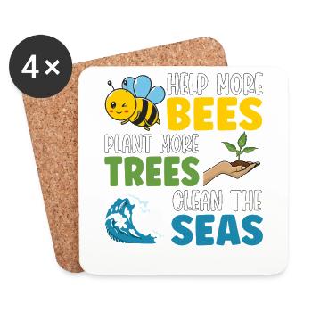 Helfen Sie mehr Bienen, pflanzen Sie mehr Bäume, reinigen Sie die Meere - Untersetzer (4er-Set) - Weiß - Vorne