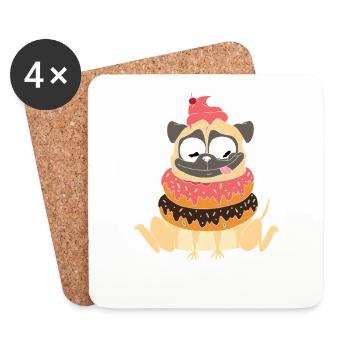 Chien carlin mignon avec des bonbons beignets - Dessous de verre (lot de 4) - blanc - Devant