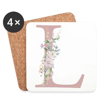 L Monogramm, Floral, personalisierbar - Untersetzer (4er-Set) - Weiß - Vorne