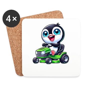 Pinguin auf Traktor Rasenmäher Gartenbau - Untersetzer (4er-Set) - Weiß - Vorne