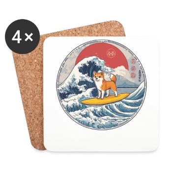 Shiba Inu Dog Animal Japanese Surfing Beach Wave - Coasters (set of 4) - white - Front