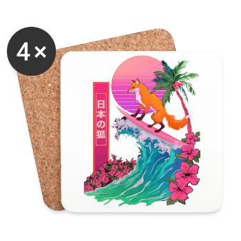Fox Red Fox Animal Japanese Surfing Beach Wave - Coasters (set of 4) - white - Front