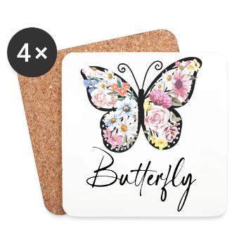 Flower Wings Flower Butterfly - Coasters (set of 4) - white - Front