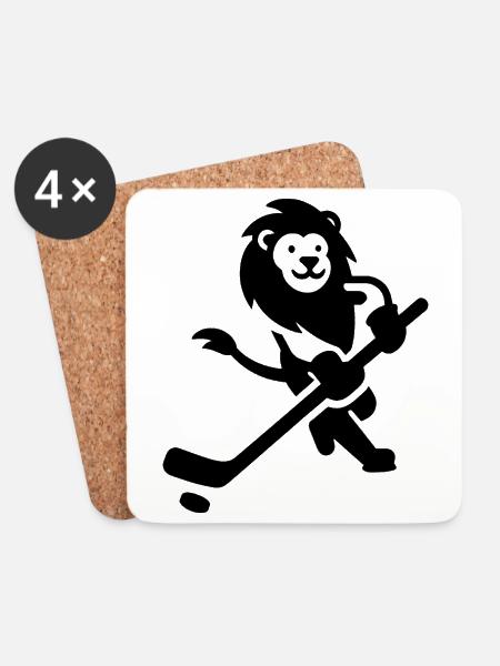 Löwe Wildkatze Eishockeyspieler Silhouette - Untersetzer (4er-Set) - Weiß