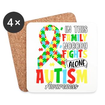 In this family nobody fights alone autism - Coasters (set of 4) - white - Front