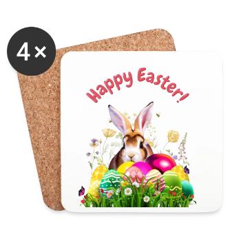 Cute Easter bunny with colorful eggs - Coasters (set of 4) - white - Front