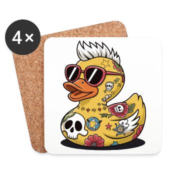 Ente Gummi Ente Punk Heavy Metal Tier Vogel - Untersetzer (4er-Set) - Weiß - Vorne