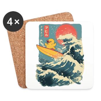 Rubber Duck Animal Japanese Surfing Flower Sunset - Coasters (set of 4) - white - Front