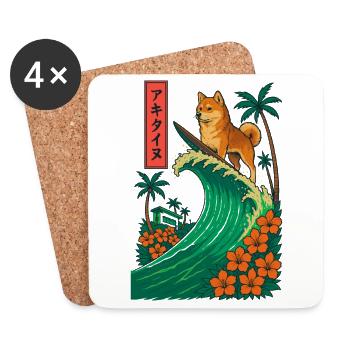 Akita Inu Dog Animal Japanese Surfing Flower - Coasters (set of 4) - white - Front