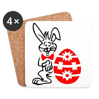 Oeuf de Pâques avec lapin - Dessous de verre (lot de 4) - blanc - Devant