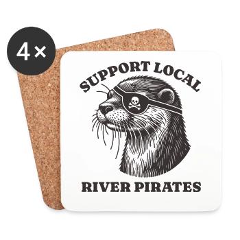 Soutenez Local River Pirates Drôle Loutre castor - Dessous de verre (lot de 4) - blanc - Devant