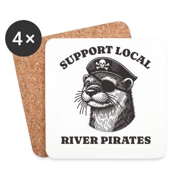 Soutenez Local River Pirates Drôle Loutre castor - Dessous de verre (lot de 4) - blanc - Devant