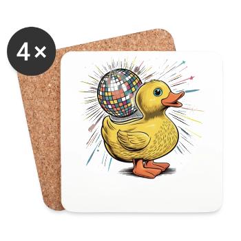 Canard en caoutchouc canard Animal oiseau Disco ball Party - Dessous de verre (lot de 4) - blanc - Devant