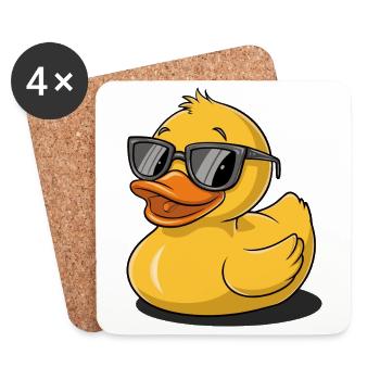 Gummiente mit Sonnenbrille Vogel Tier - Untersetzer (4er-Set) - Weiß - Vorne