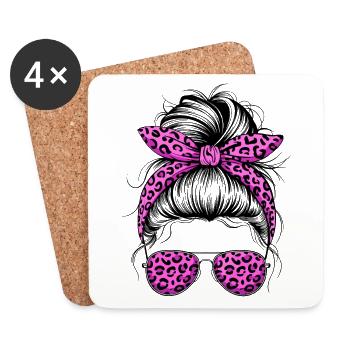 Cool Mom Life Messy Bun Mom Fête des Mères - Dessous de verre (lot de 4) - blanc - Devant