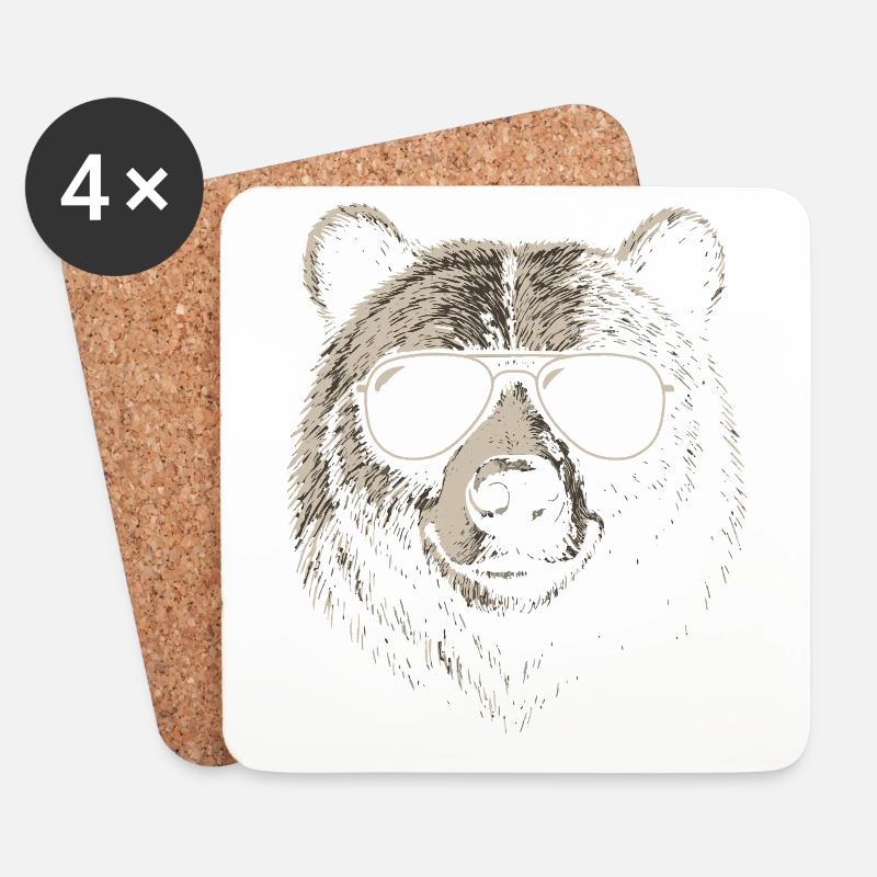 Bär Illustration Sonnenbrille Cool Vintage - Untersetzer (4er-Set) - Weiß