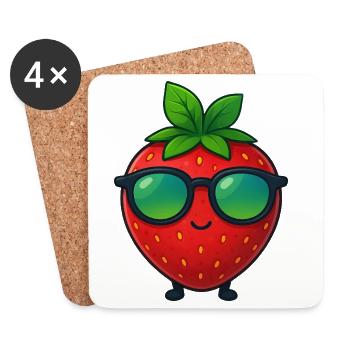 Coole minimalistische Erdbeere fruchtig Sommer - Untersetzer (4er-Set) - Weiß - Vorne