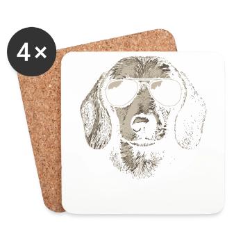 Cool Dachshund Dog Aviator Sunglasses Sketch - Coasters (set of 4) - white - Front