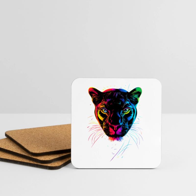 Panthère Léopard Grand Chat Mignon Gros Chat Panter Dessous de verre (lot de 4)