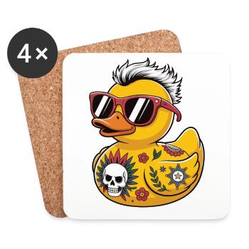 punk gummi ente sonnenbrille schädel tattoo blume - Untersetzer (4er-Set) - Weiß - Vorne