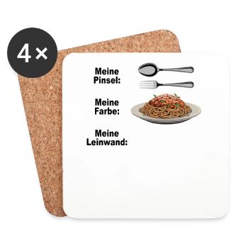 Spaghetti Bolognese Pinsel Farbe Leinwand Pasta - Untersetzer (4er-Set) - Weiß - Vorne