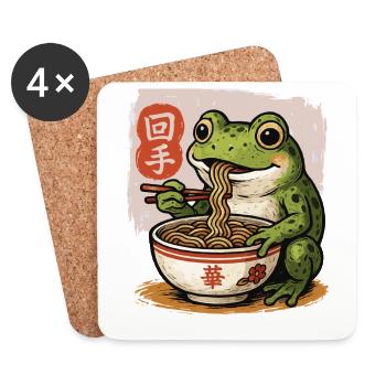 Cartoon Frosch Essen Ramen Bowl Asiatisches Essen - Untersetzer (4er-Set) - Weiß - Vorne