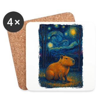 Capybara Nuit étoilée Style Van Gogh Peinture - Dessous de verre (lot de 4) - blanc - Devant