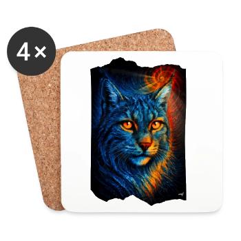 Chat sauvage lynx mystique à la lumière du feu - Dessous de verre (lot de 4) - blanc - Devant