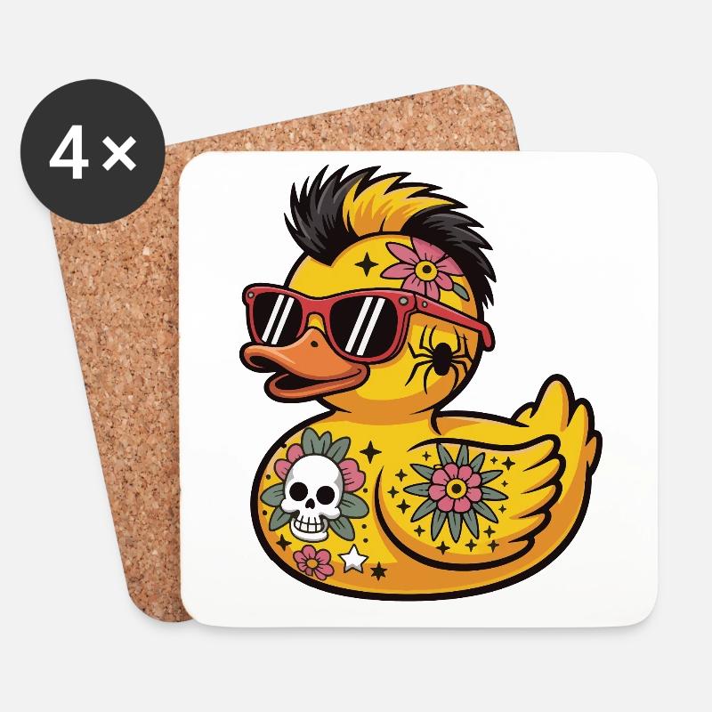 Tätowierte Gummiente im Punk-Stil Accessoires - Untersetzer (4er-Set) - Weiß
