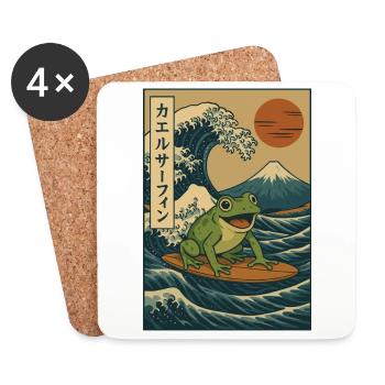 Surfender Frosch, Japanische Welle, Kunst, Berg Fuji, Rote Sonne - Untersetzer (4er-Set) - Weiß - Vorne