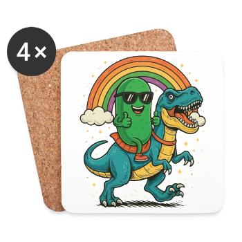 Coole Gurke Reiten Dinosaurier Cartoon Regenbogen - Untersetzer (4er-Set) - Weiß - Vorne