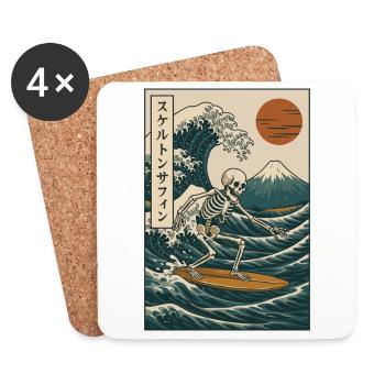 Skelett Surfen Japanische Welle Mt. Fuji Retro Kunst - Untersetzer (4er-Set) - Weiß - Vorne
