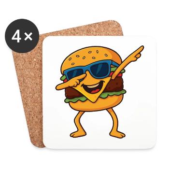 Drôle Dabbing Burger Fast Food Dessin animé Lunettes de soleil - Dessous de verre (lot de 4) - blanc - Devant