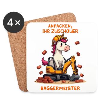 Einhorn Baggermeister - Untersetzer (4er-Set) - Weiß - Vorne