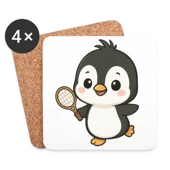 mignon pingouin joueur de tennis dessin animé chibi sport - Dessous de verre (lot de 4) - blanc - Devant