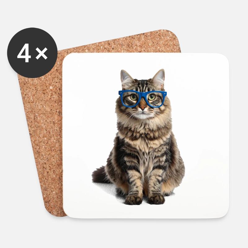 Getigerte Katze m blauer Brille – Good Pet Edition - Untersetzer (4er-Set) - Weiß