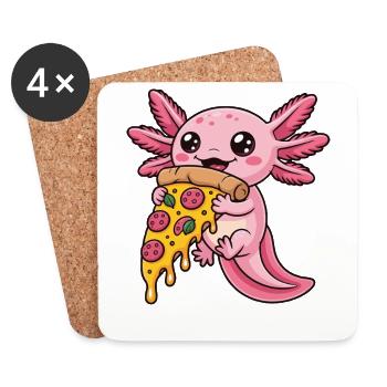 Mignon dessin animé rose axolotl mangeant pizza amphibien - Dessous de verre (lot de 4) - blanc - Devant