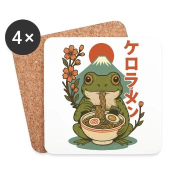 Frosch Esst Ramen Japanischer Mt. Fuji Kirschblüten - Untersetzer (4er-Set) - Weiß - Vorne