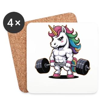 Muscular Unicorn Weightlifting Gym Fitness Workout - Coasters (set of 4) - white - Front