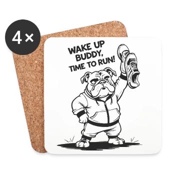 Bulldog IL EST TEMPS DE COURIR. course. Courir - Dessous de verre (lot de 4) - blanc - Devant
