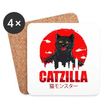 Catzilla Attack - Tokyo Monster Cat Vintage - Coasters (set of 4) - white - Front