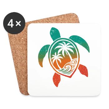 Tortue Motif Vagues Festival Turtle Surfer - Dessous de verre (lot de 4) - blanc - Devant