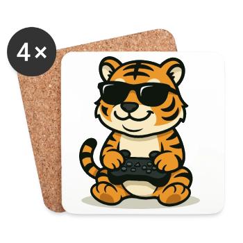 Chilliger Gamer-Tiger - Untersetzer (4er-Set) - Weiß - Vorne