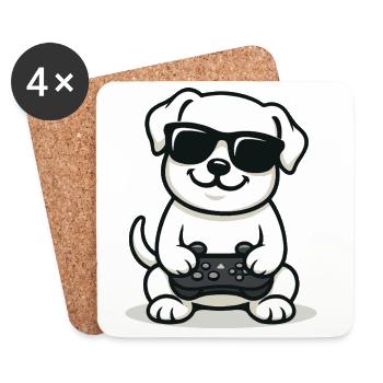 Chiot joueur - Dessous de verre (lot de 4) - blanc - Devant
